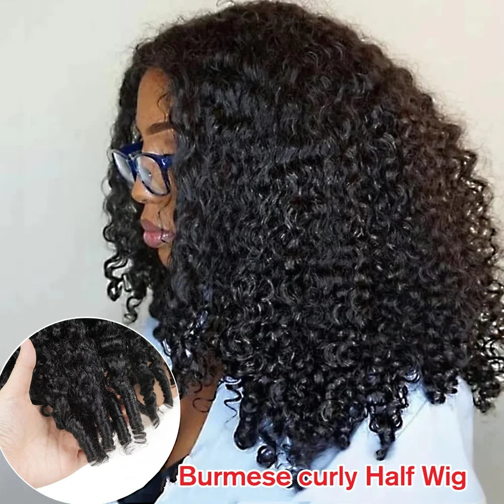 Burmese Curly Human Hair Half Wig